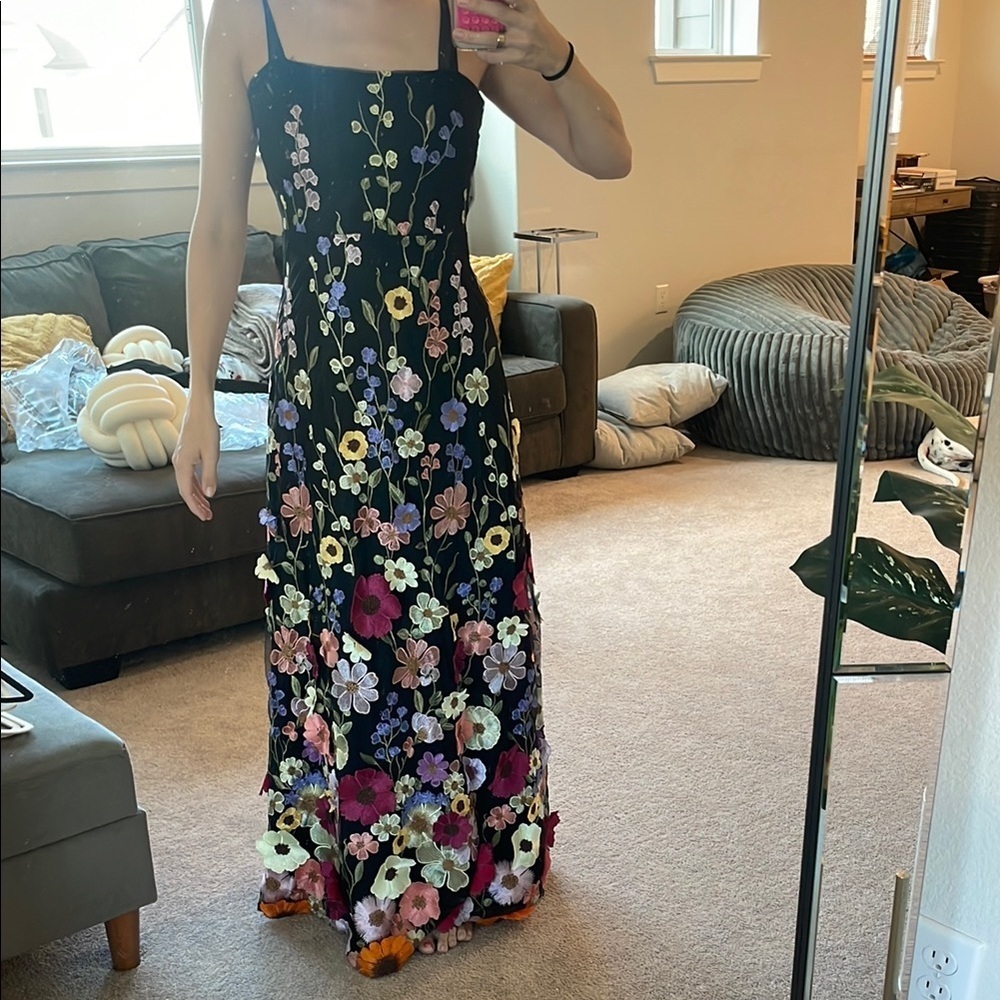Lulu's Black Maxi Dress with Multicolor Floral Embroidery